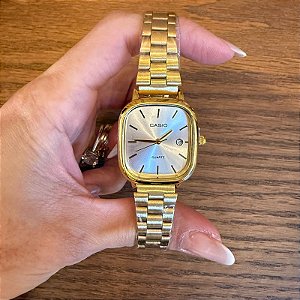 RELÓGIO CASIO MINI DOURADO MOSTRADOR BRANCO