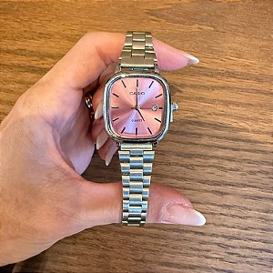 RELÓGIO CASIO MINI PRATA MOSTRADOR ROSA