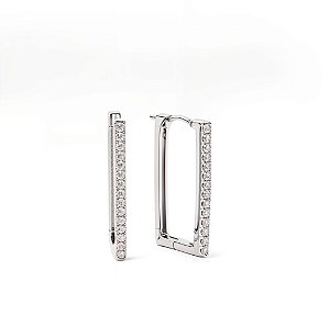 BRINCO ARGOLA GRANDE RETANGULAR COM ZIRCÔNIAS