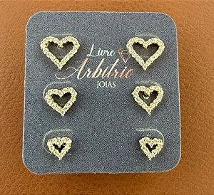 BRINCO TRIO CORAÇÕES CRAVEJADOS