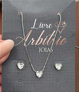 CONJUNTO COLAR E BRINCO CORAÇÃO PONTO DE LUZ