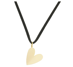 COLAR CAMURÇA PRETA PINGENTE DE CORAÇÃO