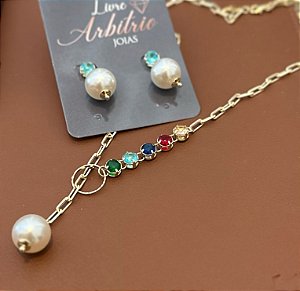 CONJUNTO COLAR E BRINCO PÉROLAS COLORS