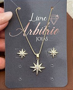 CONJUNTO COLAR E BRINCO ESTRELA 8 PONTAS
