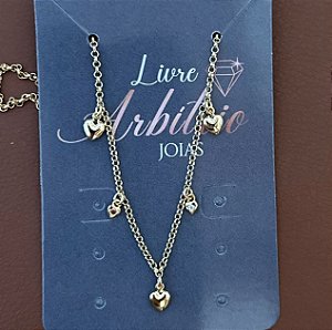 COLAR ELO PORTUGUÊS PINGENTES DE CORAÇÃO