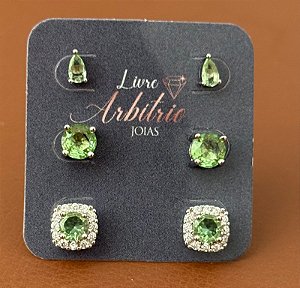 TRIO DE BRINCOS MAÇA VERDE ALANA
