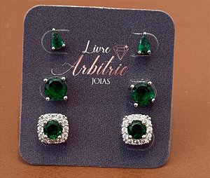 TRIO DE BRINCOS ESMERALDA ALANA
