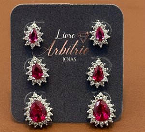 TRIO DE BRINCOS GOTA RUBI FILIPA