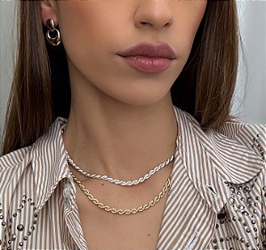 CORRENTE CHOKER PRATA CORDÃO BAIANO 40CM EXTENSOR