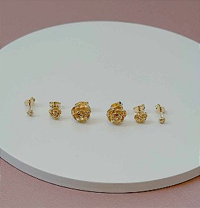 TRIO DE BRINCOS ROSAS FOSCAS GOLD