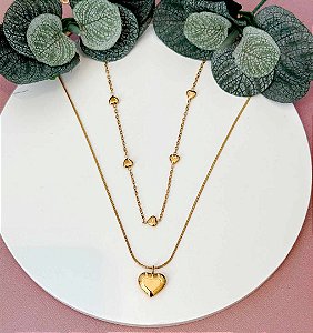 COLAR CORAÇÃO DUPLO GOLD - AÇO 316L