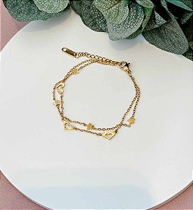 PULSEIRA DUPLA GOLD CORAÇÕES E ESTRELAS - AÇO 316L
