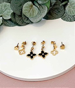 TRIO BRINCOS INSP IVSL BLACK GOLD - AÇO 316L