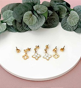 TRIO BRINCOS INSP IVSL MADREPÉROLA GOLD - AÇO 316L