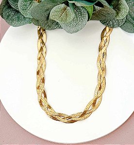 COLAR FITA TRANÇA 3 FILEIRAS GOLD - AÇO 316L