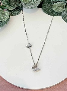 COLAR BORBOLETAS COM BRILHO SILVER - AÇO 316L