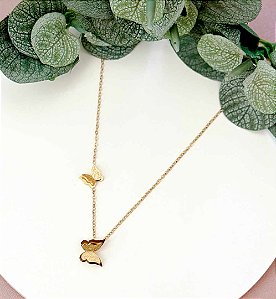 COLAR BORBOLETAS COM BRILHO GOLD - AÇO 316L