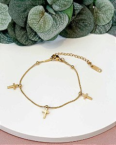 PULSEIRA RABO DE RATO COM CRUZ GOLD - AÇO INOX