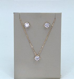 CONJUNTO PONTO DE LUZ GOLD 6MM CRISTAL