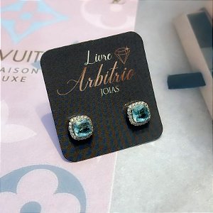 BRINCO QUADRADO DIAMOND 9MM AQUAMARINE