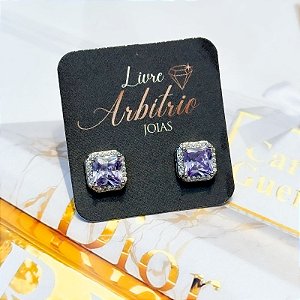 BRINCO QUADRADO DIAMOND IRIS 9MM LILAS