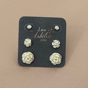 TRIO DE BRINCOS ROSAS FOSCAS DIAMOND