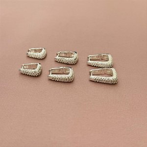 TRIO DE BRINCOS ARGOLA U DIAMOND ZIRCÔNIAS