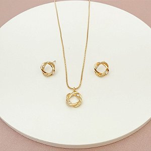 CONJUNTO GOLD LUNA CIRCLE PEDRAS