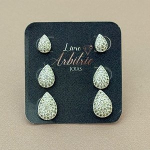 TRIO BRINCOS GOTAS CRAVEJADAS DIAMOND
