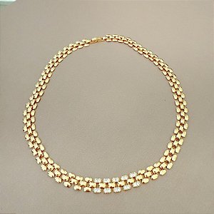 CORRENTE ELOS RELÓGIO CRAVEJADA GOLD