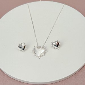 CONJUNTO BRINCO COLAR CORAÇÃO LOVE SPARK GOLD