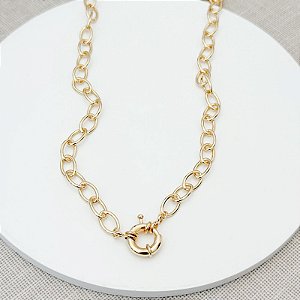 CORRENTE ELOS OVAIS DOURADA FECHO BOIA 40CM