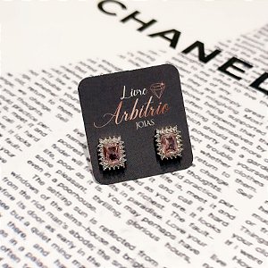 BRINCO RETANGULO DIAMOND ROSA CLARO 1,2CM X 1CM