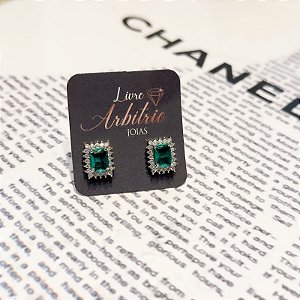 BRINCO RETANGULO DIAMOND TURMALINA 1,2CM X 1CM