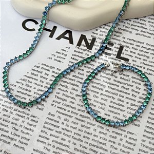 COLAR E PULSEIRA RIVIERA TURMALINA TANZANITA 40CM