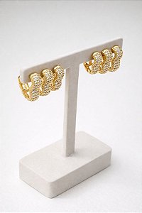 TRIO DE ARGOLA CORAÇÃO DOURADO PAVÊ