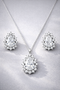 CONJUNTO BRINCO E COLAR GOTA CRISTAL RÓDIO