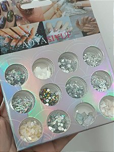KIT COM 12 DECORAÇÕES SORTIDAS- PRATA COM MADREPEROLA