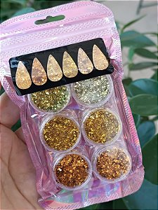 KIT COM 6 BRILHOS DOURADOS