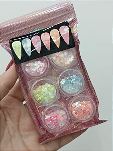 KIT COM 6 BRILHOS FLOCADOS- CORES VARIADAS