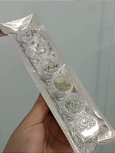 KIT COM 6 GLITTER PRATA SORTIDO