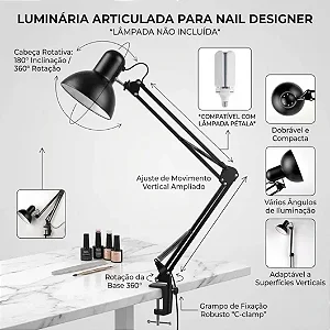 LUMINARIA PIXAR COM BOCAL REMOVIVEL E GANCHO PRETA