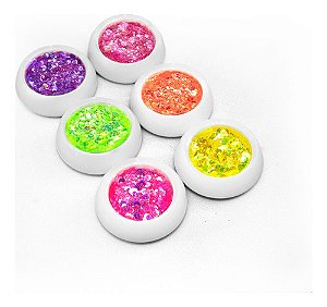 KIT COM 6 FLOCADOS DE UNHAS NEON