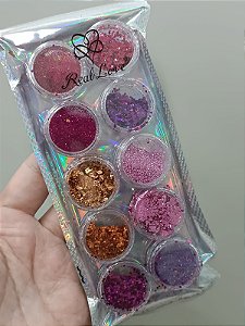 KIT COM 12 BRILHOS VARIADOS ROSA/ROXO REAL LOVE