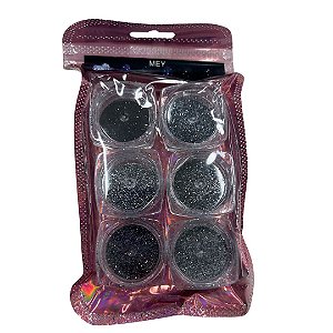PACOTE COM 6 GLITTER PRETO