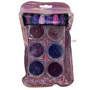 KIT COM 6 GLITTER FINO ROSA E/OU ROXO