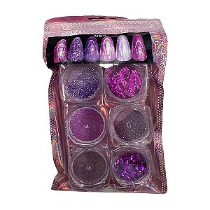 KIT COM 6 DECORAÇÕES ROSA/ROXO