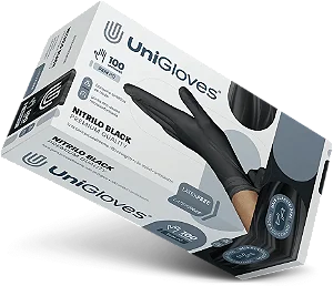 CAIXA DE LUVA COM PÓ LATEX BLACK M UNIGLOVES