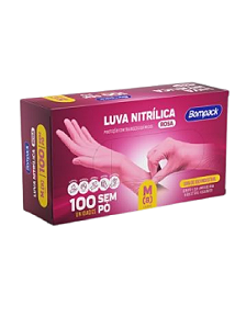 CAIXA DE LUVA NITRILICA ROSA M 100UND BOMPACK