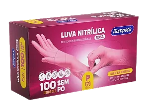 CAIXA DE LUVA NITRILICA ROSA P 100UND BOMPACK
